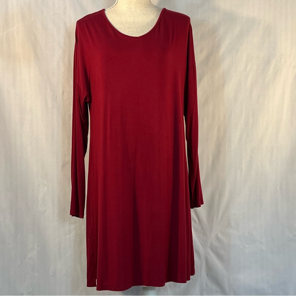 Unbranded Dress A Line Deep Red Soft Jersey V Neck Long Sleeve Side Slits EUC XL